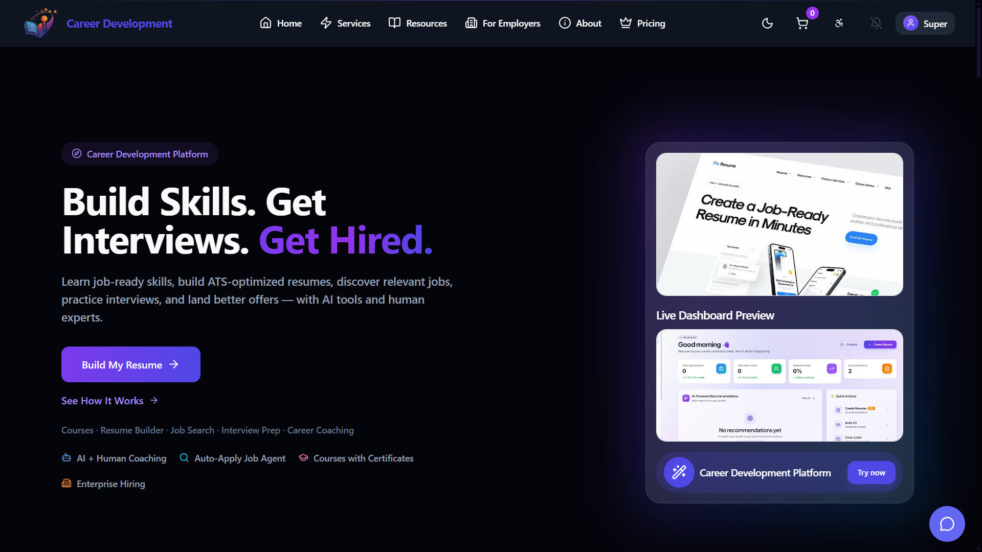 ResumeCareerAI dashboard preview